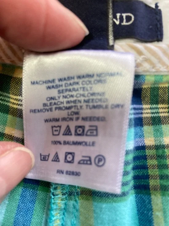 Lands' End Plaid Green & Aqua Bermuda Shorts - Picture 3 of 9